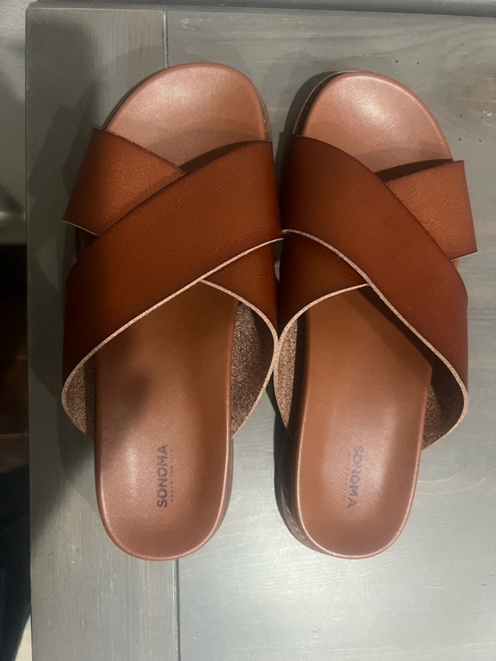 Sonoma Cognac Leather-Look Crisscross Slide Sandals - Picture 5 of 8
